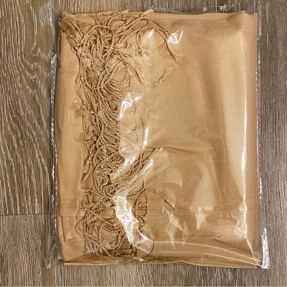 Tan beige large oversized fringe Pashmina Scarf Wrap Shawl 24x96 - Picture 10 of 10